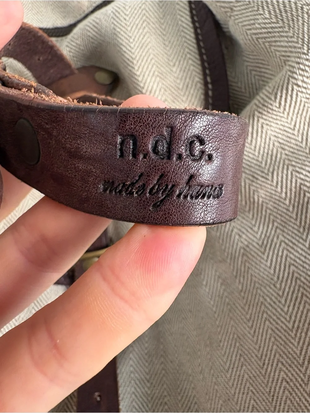 N.D.C Made By Hand Luxury Herringbone Canvas Leather Backpack Rucksack